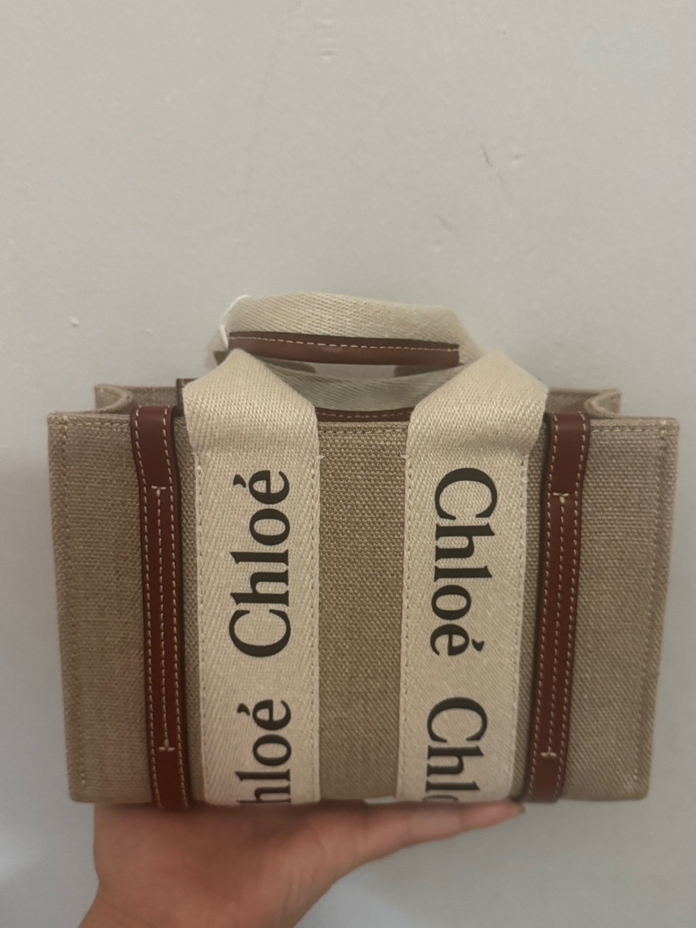 Chloé Beige Canvas Mini Tote with Logo Straps